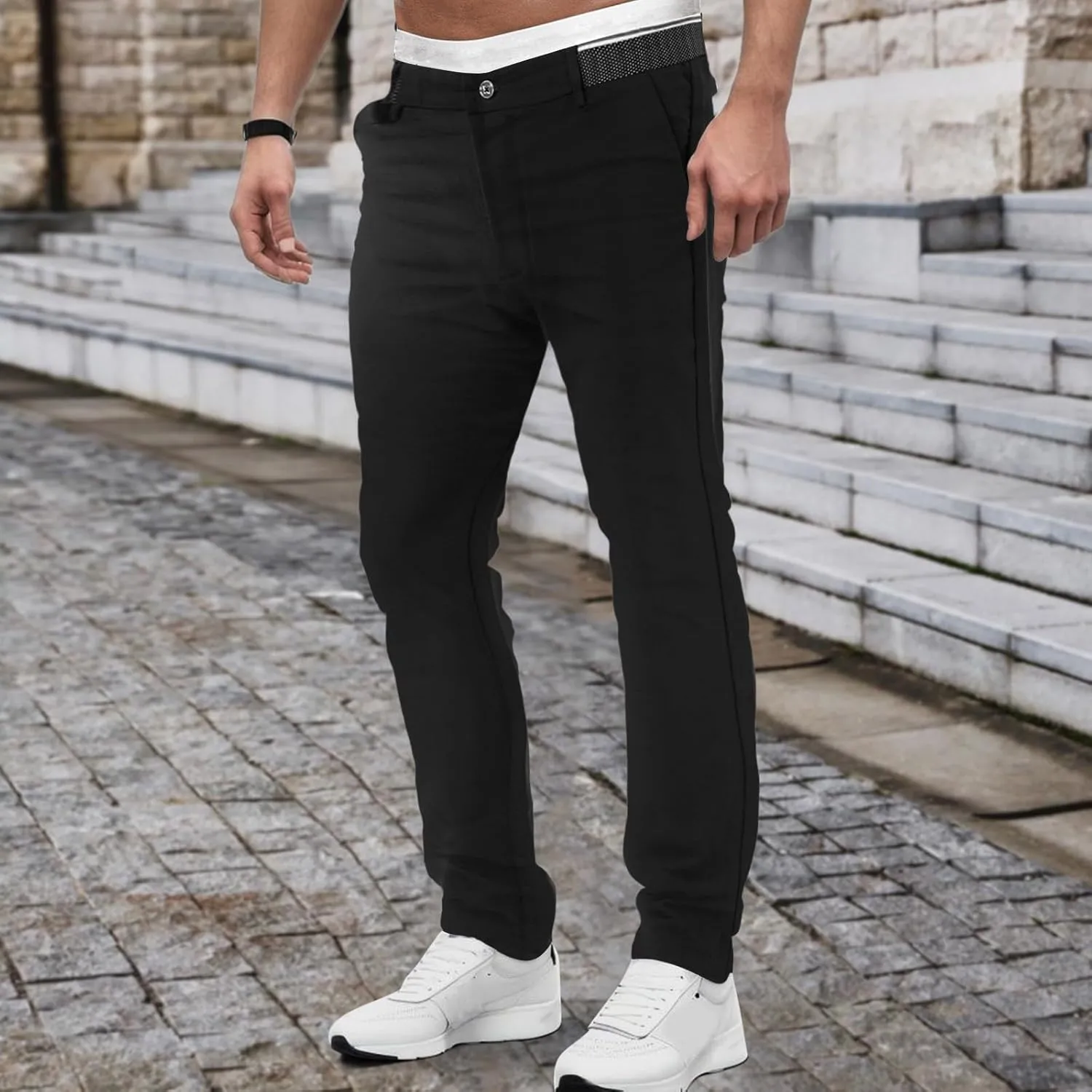 2023 Men's Fashion Stretch Dress Pants Slim Fit Plaid Pants Business Suit Pants Casual Golf Pants Plus Size Stylish Trousers