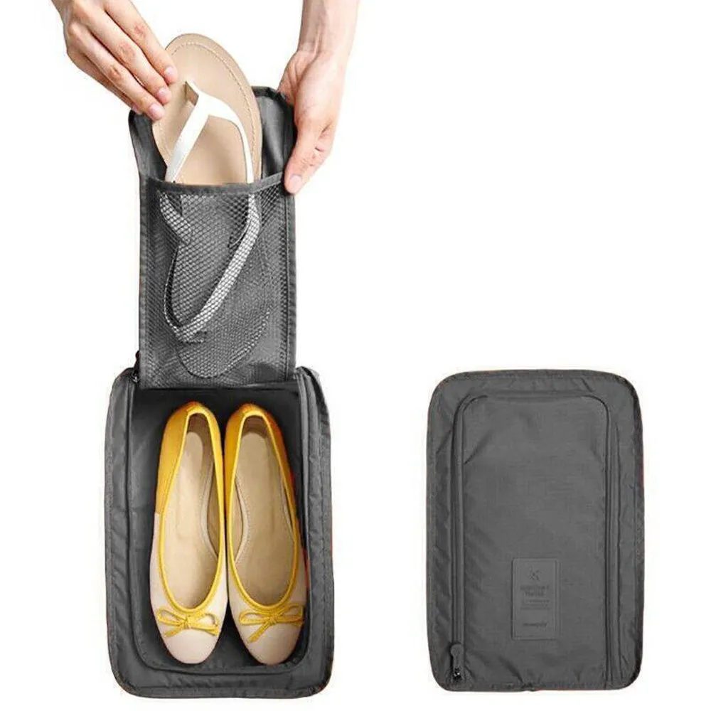 2Pcs Travel Shoe Bag Water-Resistant Shoe Pouch Portable Clothing Storage Bag Grey