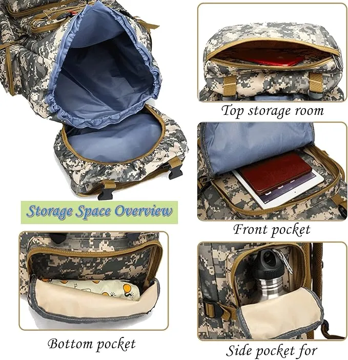 70L Waterproof Hiking Daypack Large Hiking Backpack, Hunting Camping Rucksack Backpack for Men Outdoor Sports Backpack (Desert camouflage)