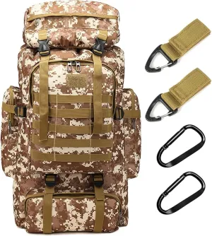 70L Waterproof Hiking Daypack Large Hiking Backpack, Hunting Camping Rucksack Backpack for Men Outdoor Sports Backpack (Desert camouflage)