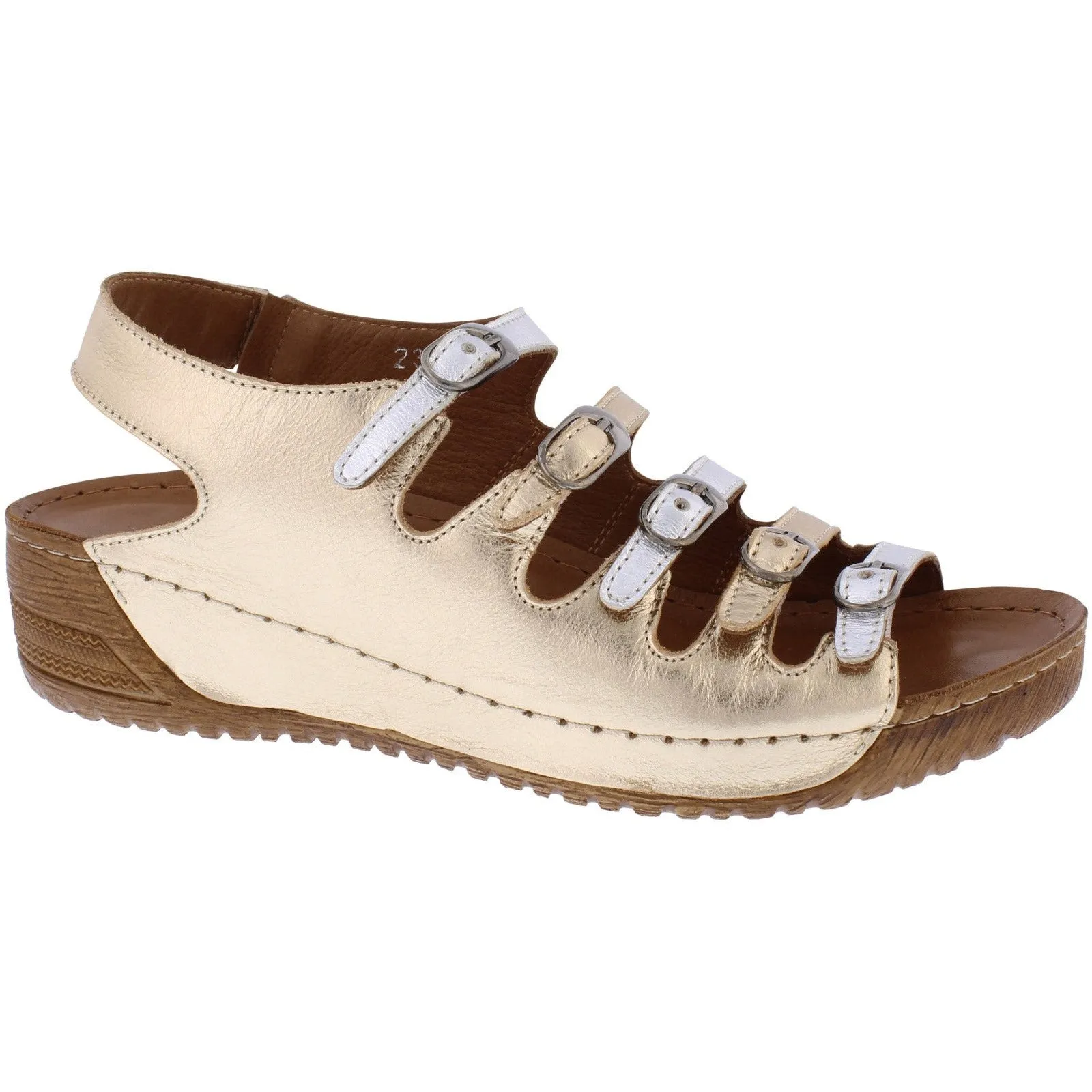 Adesso Astrid Ladies Metallic Leather Buckle Sandals