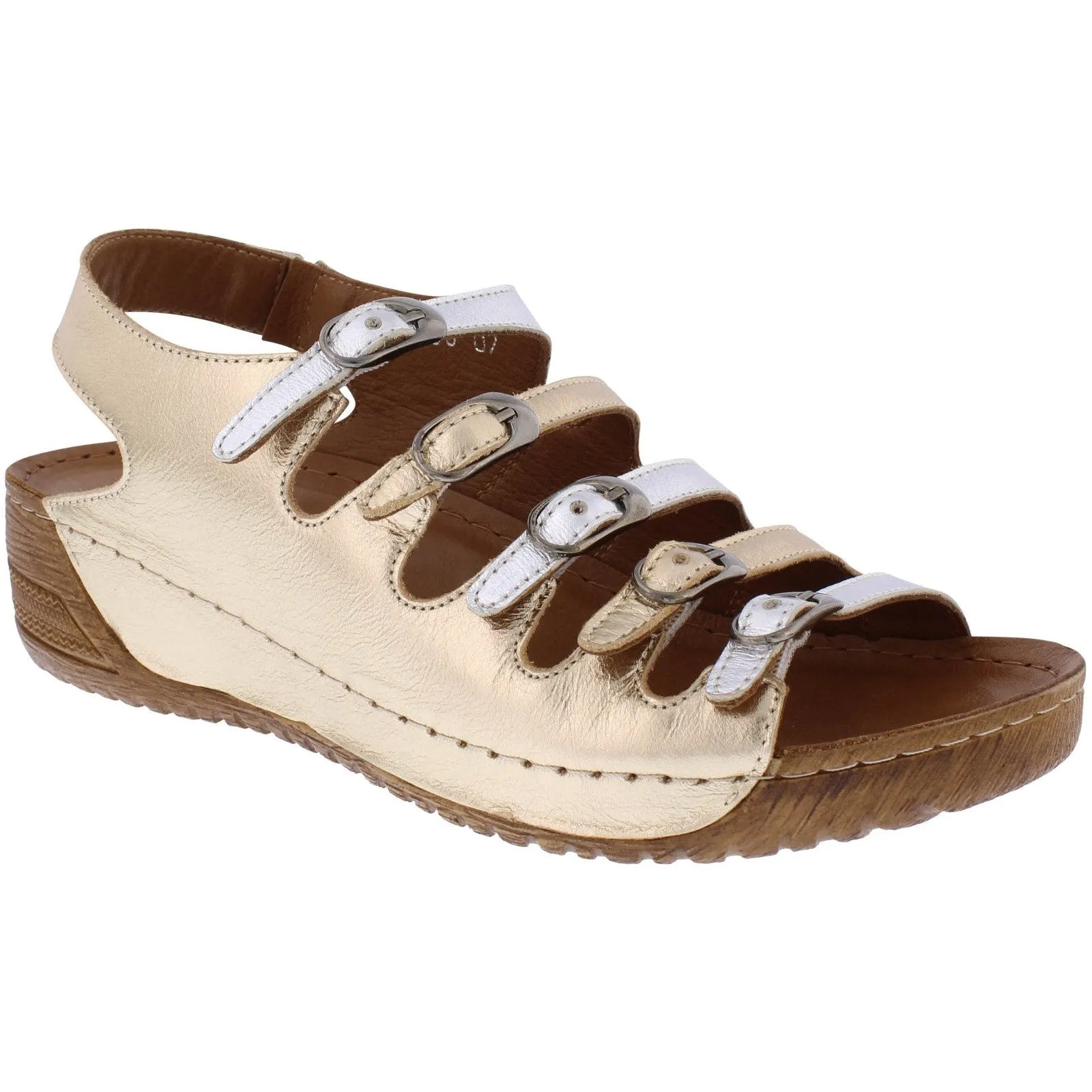 Adesso Astrid Ladies Metallic Leather Buckle Sandals