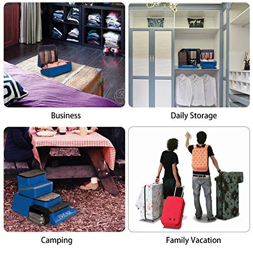BAGAIL Packing Cubes System 7-Pcs Travel Organizer Accessories for Carry On Luggage with Shoe Bag & Toiletry Bags Dark Blue