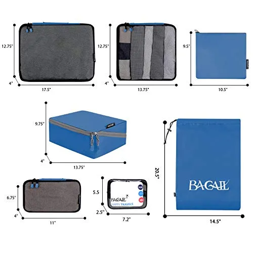 BAGAIL Packing Cubes System 7-Pcs Travel Organizer Accessories for Carry On Luggage with Shoe Bag & Toiletry Bags Dark Blue