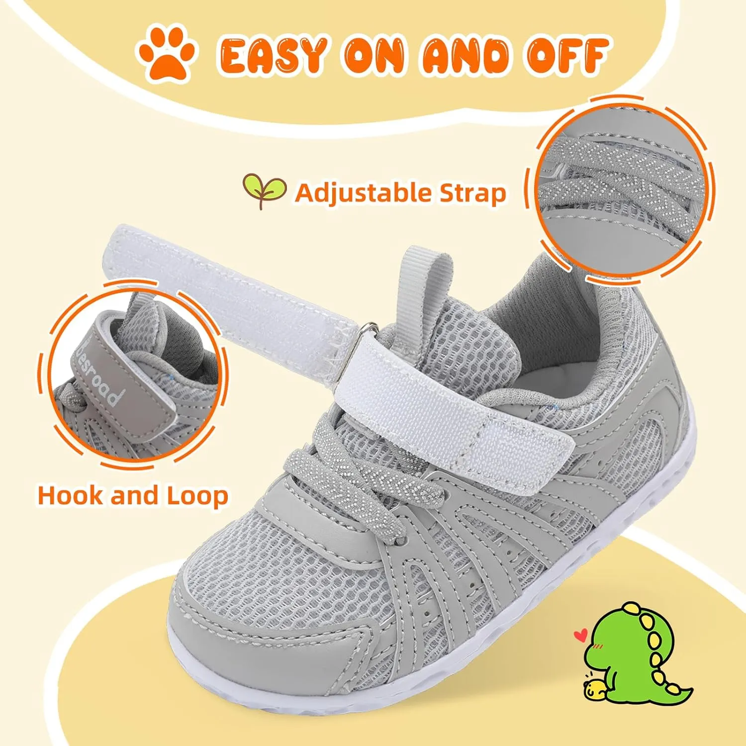 Besroad Toddler Shoes Boys Girls Barefoot Sneakers Kids Breathable Walking Shoes Lightweight Strap Non-Slip Sole Tennis Shoes