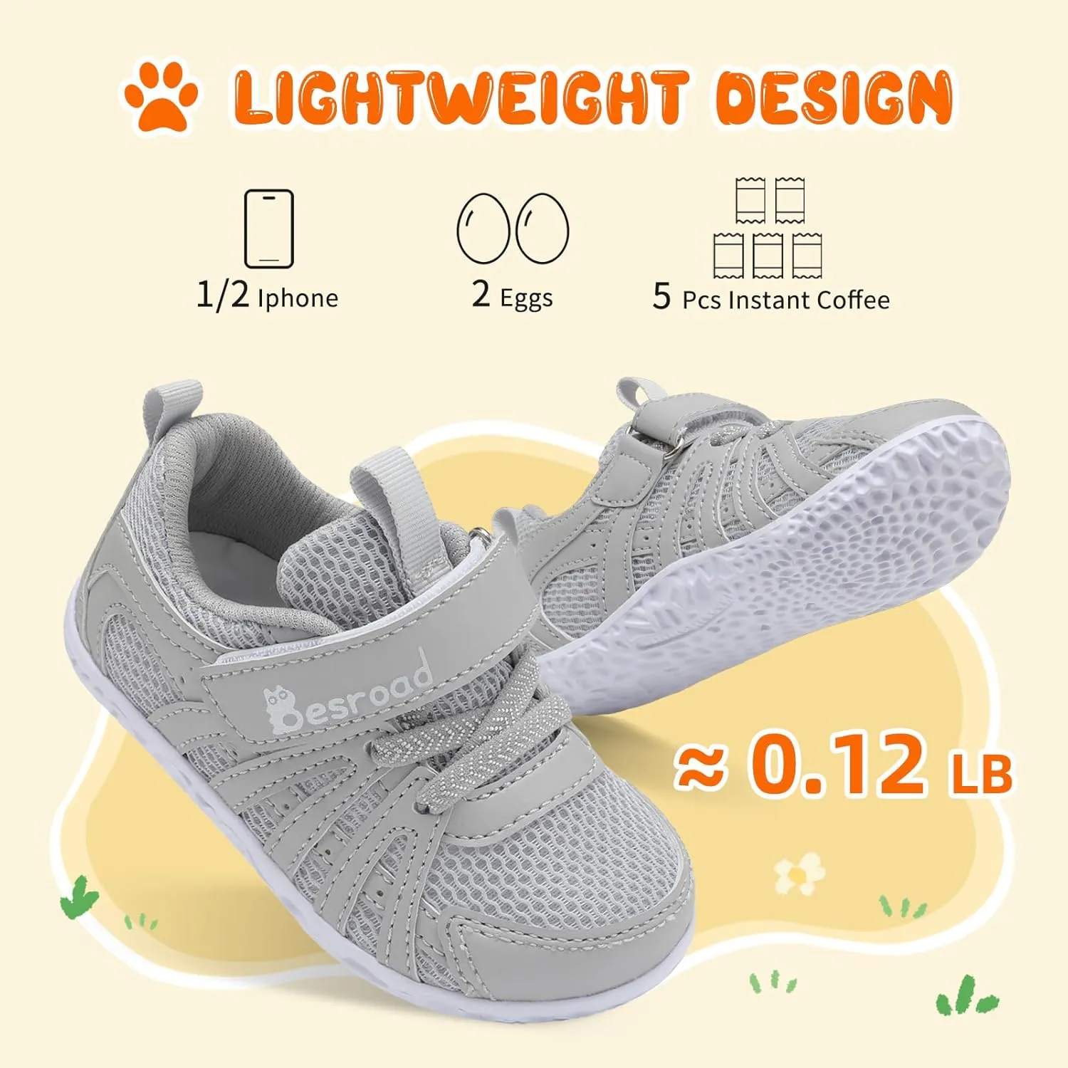 Besroad Toddler Shoes Boys Girls Barefoot Sneakers Kids Breathable Walking Shoes Lightweight Strap Non-Slip Sole Tennis Shoes