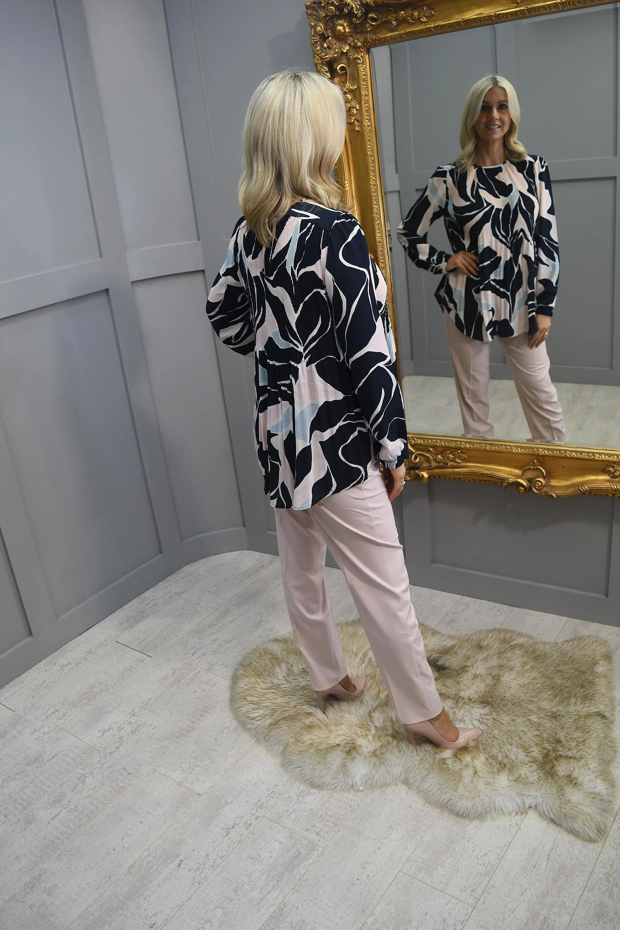 Betty Barclay Navy, Pink & Blue Plisse Blouse -8667/2458