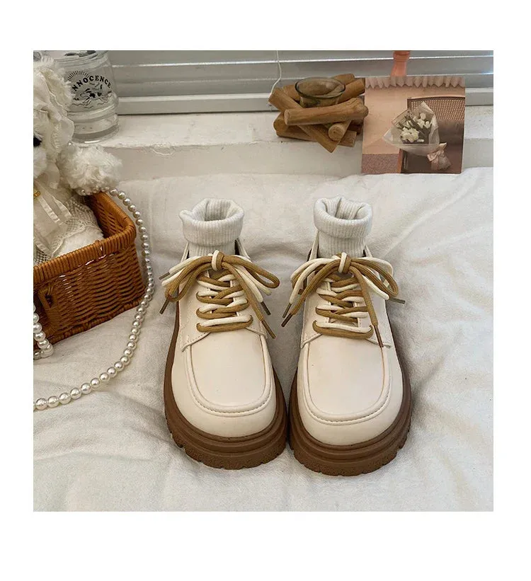binfenxie Hot Classic beige Platform Oxford Shoes Women Loafers Summer Autumn Casual Lace Up Flats Ladies Punk Gothic Leather Chunky Shoes