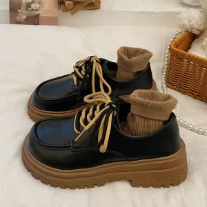 binfenxie Hot Classic beige Platform Oxford Shoes Women Loafers Summer Autumn Casual Lace Up Flats Ladies Punk Gothic Leather Chunky Shoes