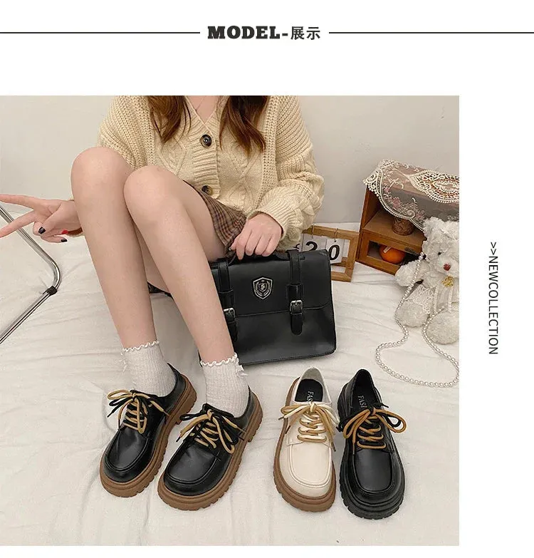 binfenxie Hot Classic beige Platform Oxford Shoes Women Loafers Summer Autumn Casual Lace Up Flats Ladies Punk Gothic Leather Chunky Shoes