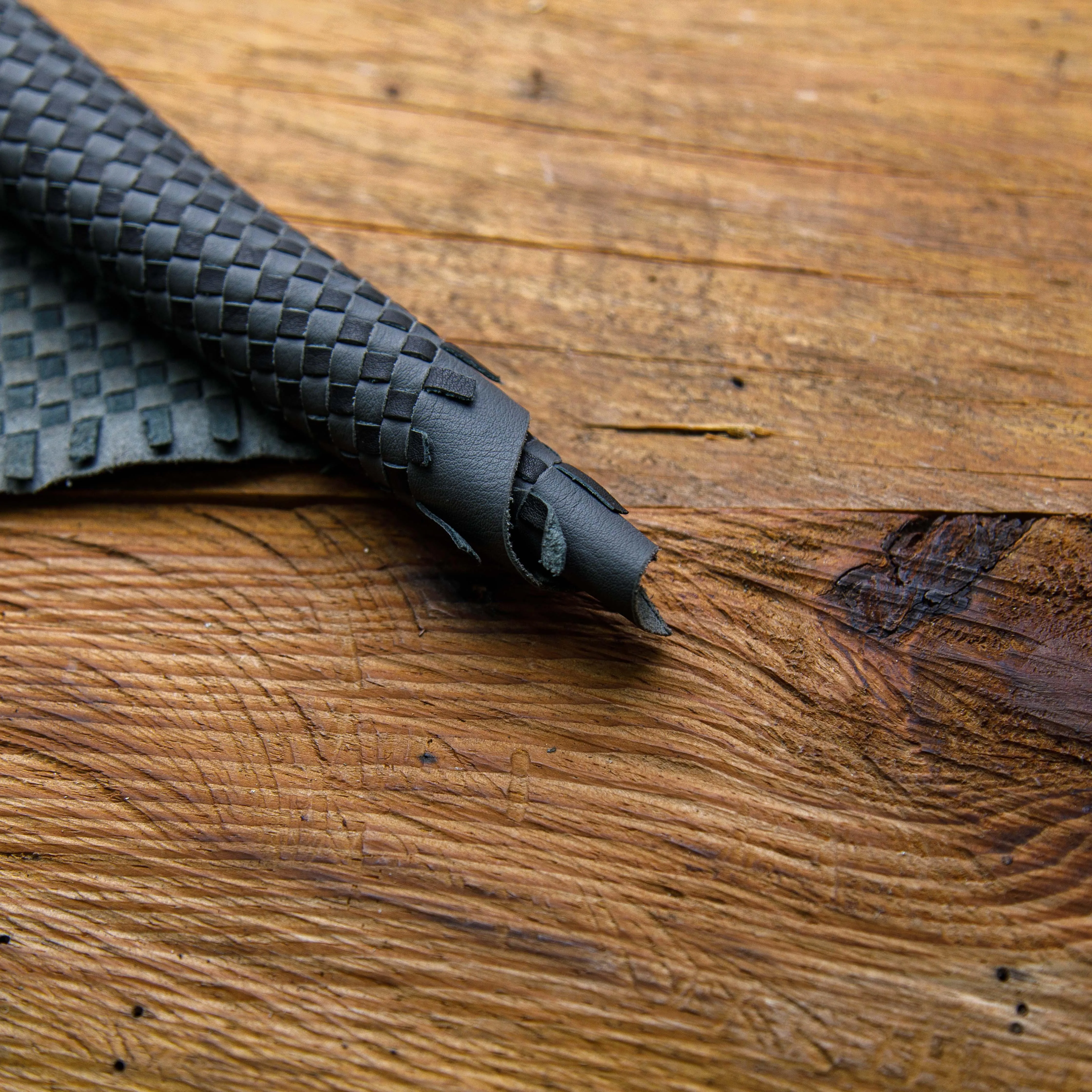 Black & Gray Handmade Basket weave Leather