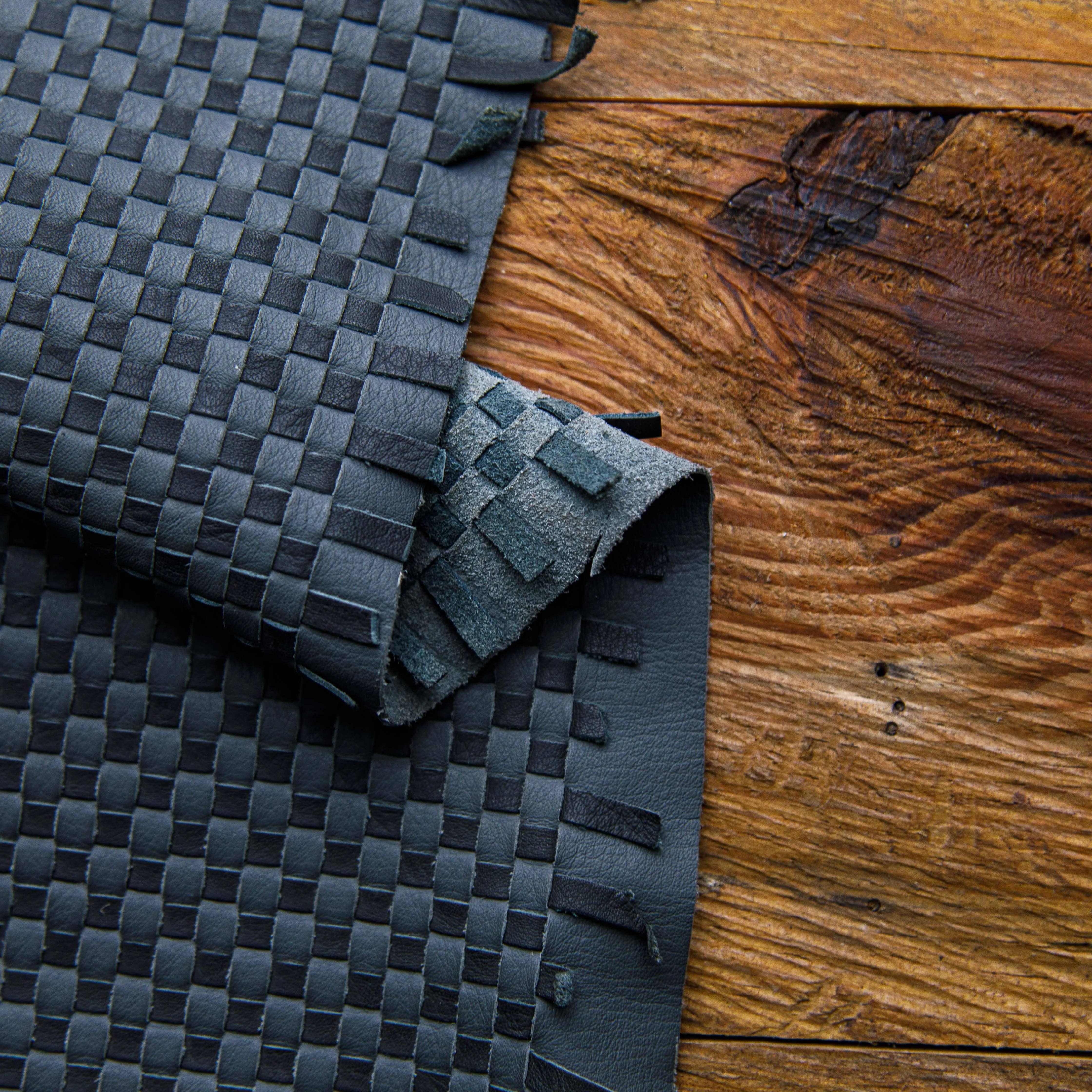 Black & Gray Handmade Basket weave Leather