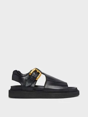 Black leather sandals