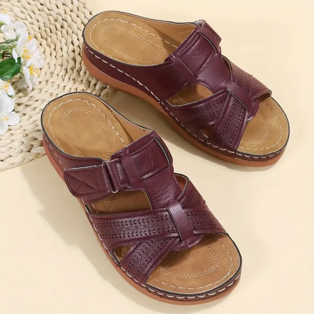 Blisscomfy Arch Support Criss Cross Strap Slide Sandals