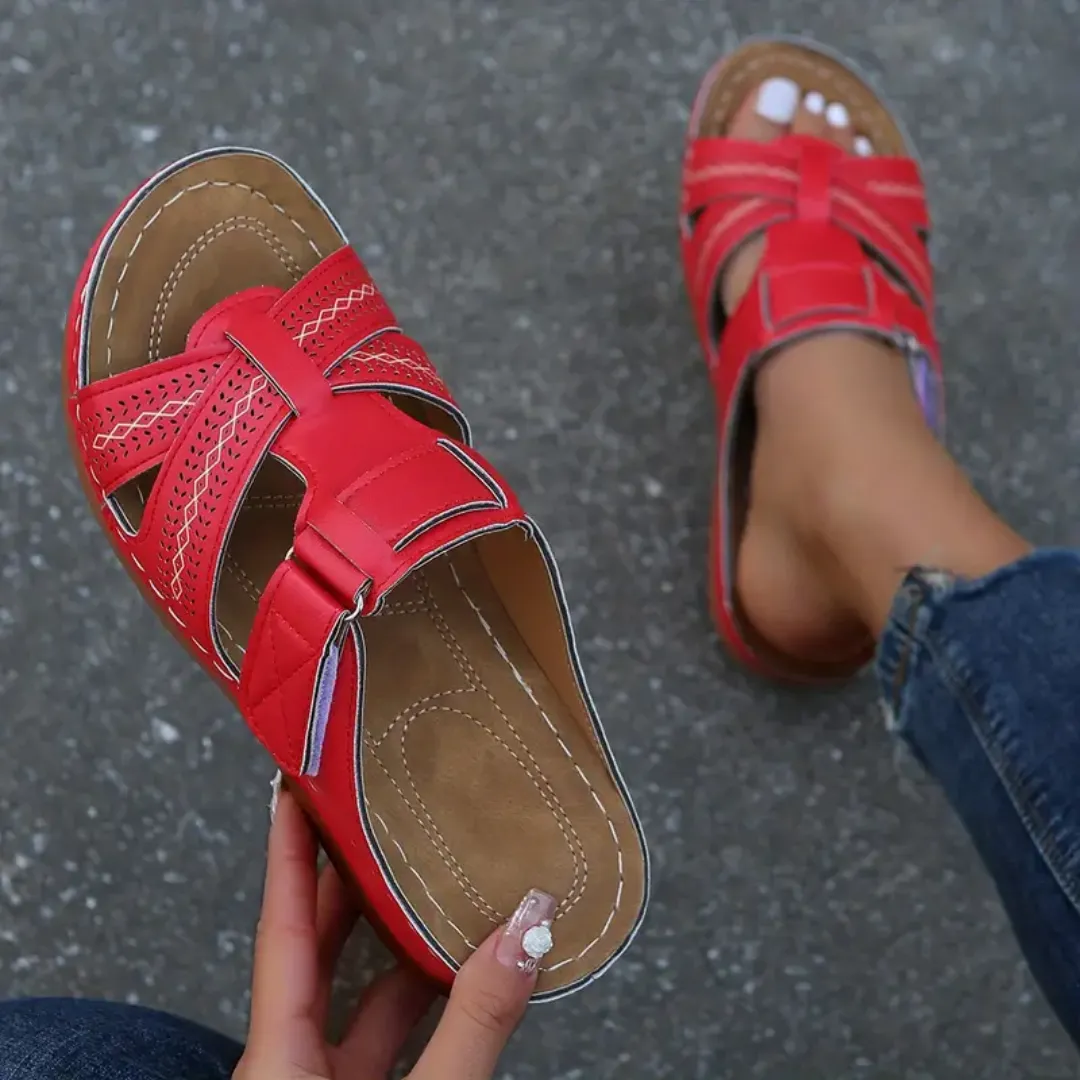 Blisscomfy Arch Support Criss Cross Strap Slide Sandals