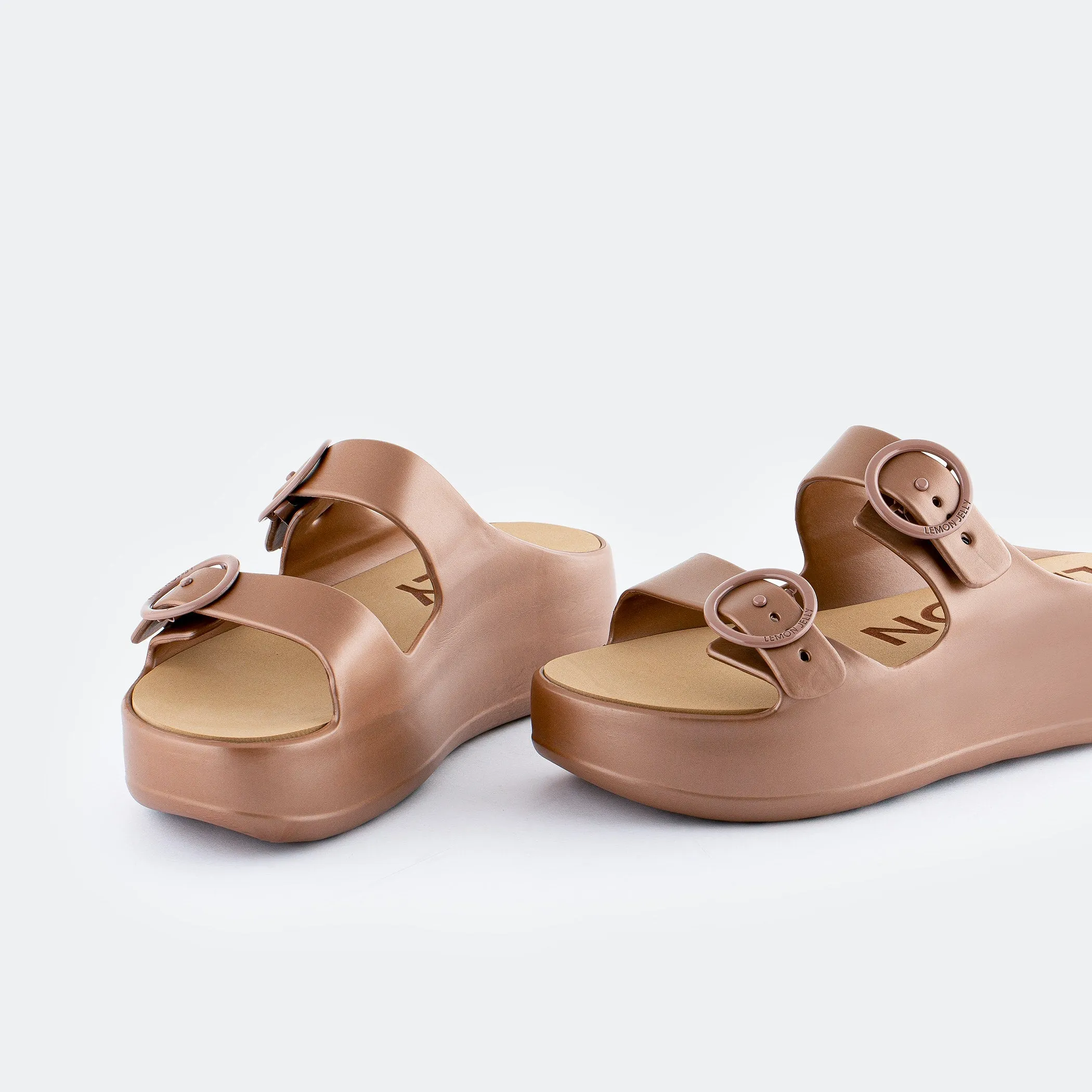 Bronze Metal Double Buckle Platform Slides
