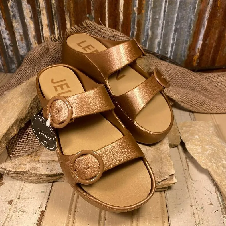 Bronze Metal Double Buckle Platform Slides