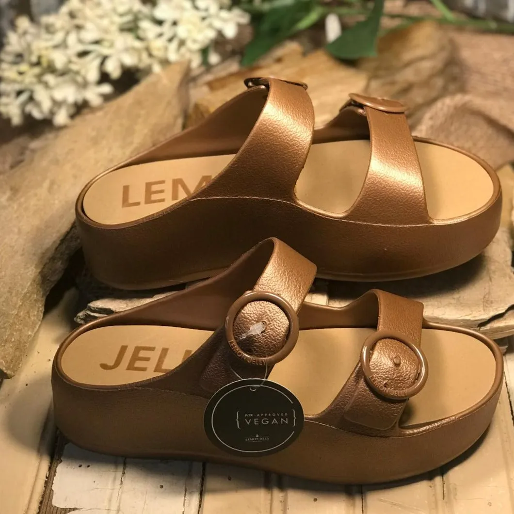 Bronze Metal Double Buckle Platform Slides