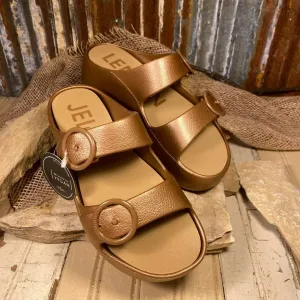 Bronze Metal Double Buckle Platform Slides