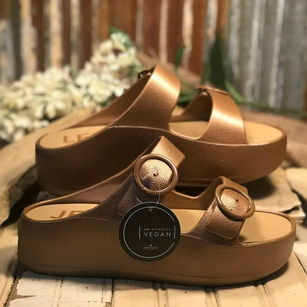 Bronze Metal Double Buckle Platform Slides