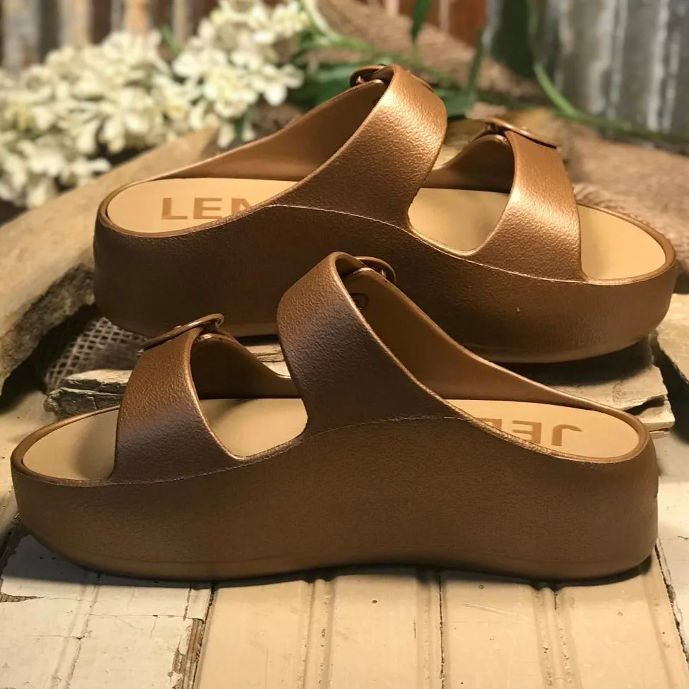 Bronze Metal Double Buckle Platform Slides