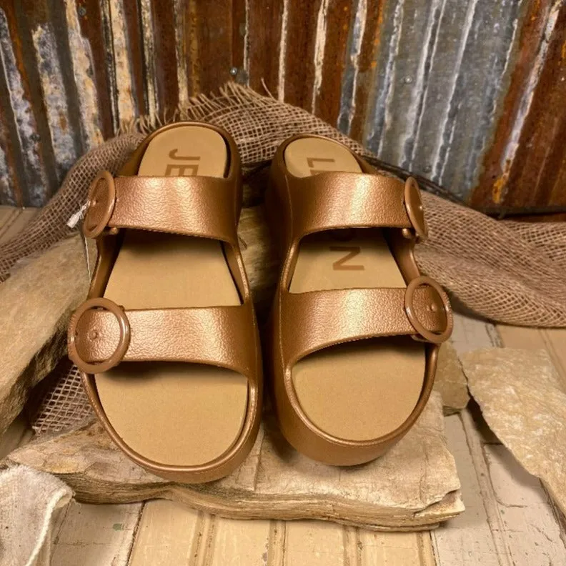 Bronze Metal Double Buckle Platform Slides