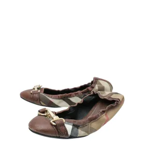 Burberry Brown House Check Flat Elastic Ballet 36