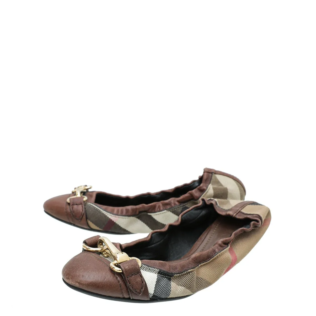 Burberry Brown House Check Flat Elastic Ballet 36