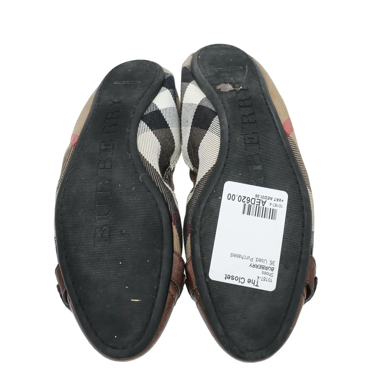 Burberry Brown House Check Flat Elastic Ballet 36