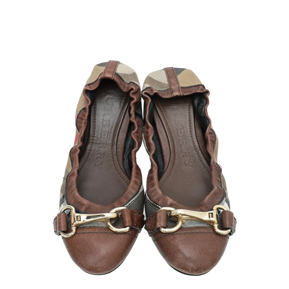 Burberry Brown House Check Flat Elastic Ballet 36