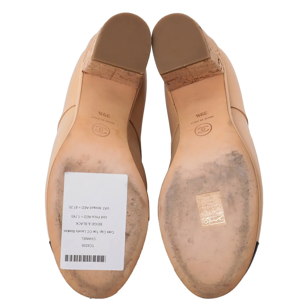Chanel Bicolor Cork Cap Toe CC Lacets Booties 39.5