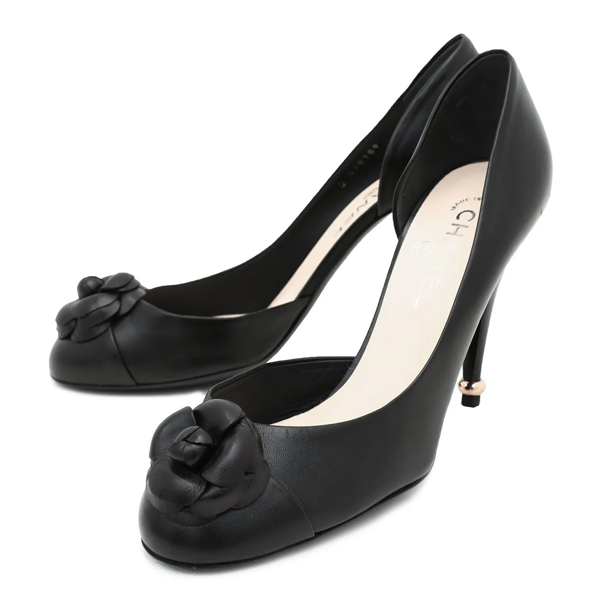 Chanel Black Camellia Half D'orsay Pumps 42