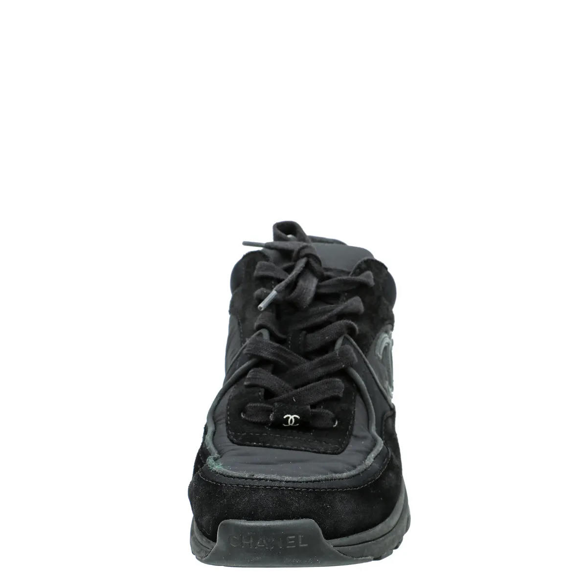 Chanel Black CC Lace Up Sneakers 39