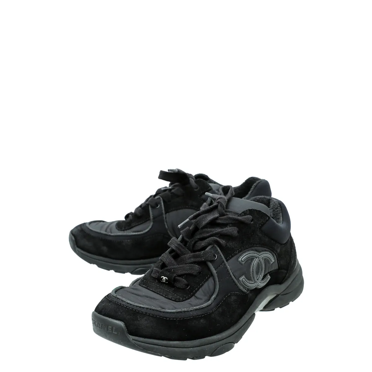 Chanel Black CC Lace Up Sneakers 39