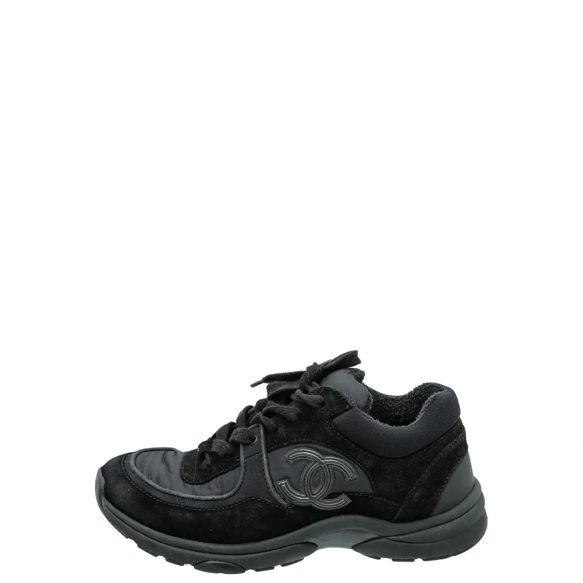 Chanel Black CC Lace Up Sneakers 39