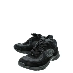 Chanel Black CC Lace Up Sneakers 39