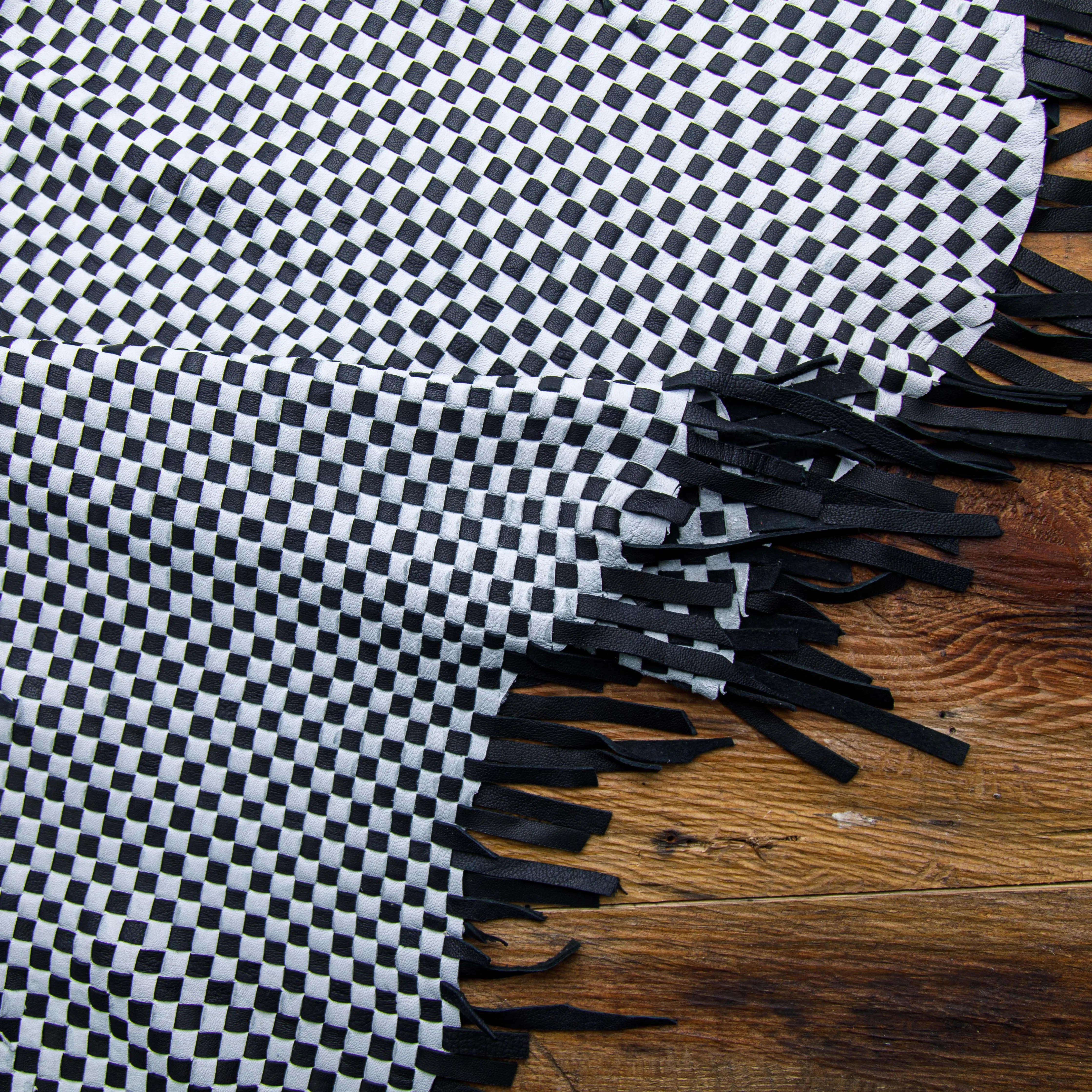 Chic Black and White Woven Leather