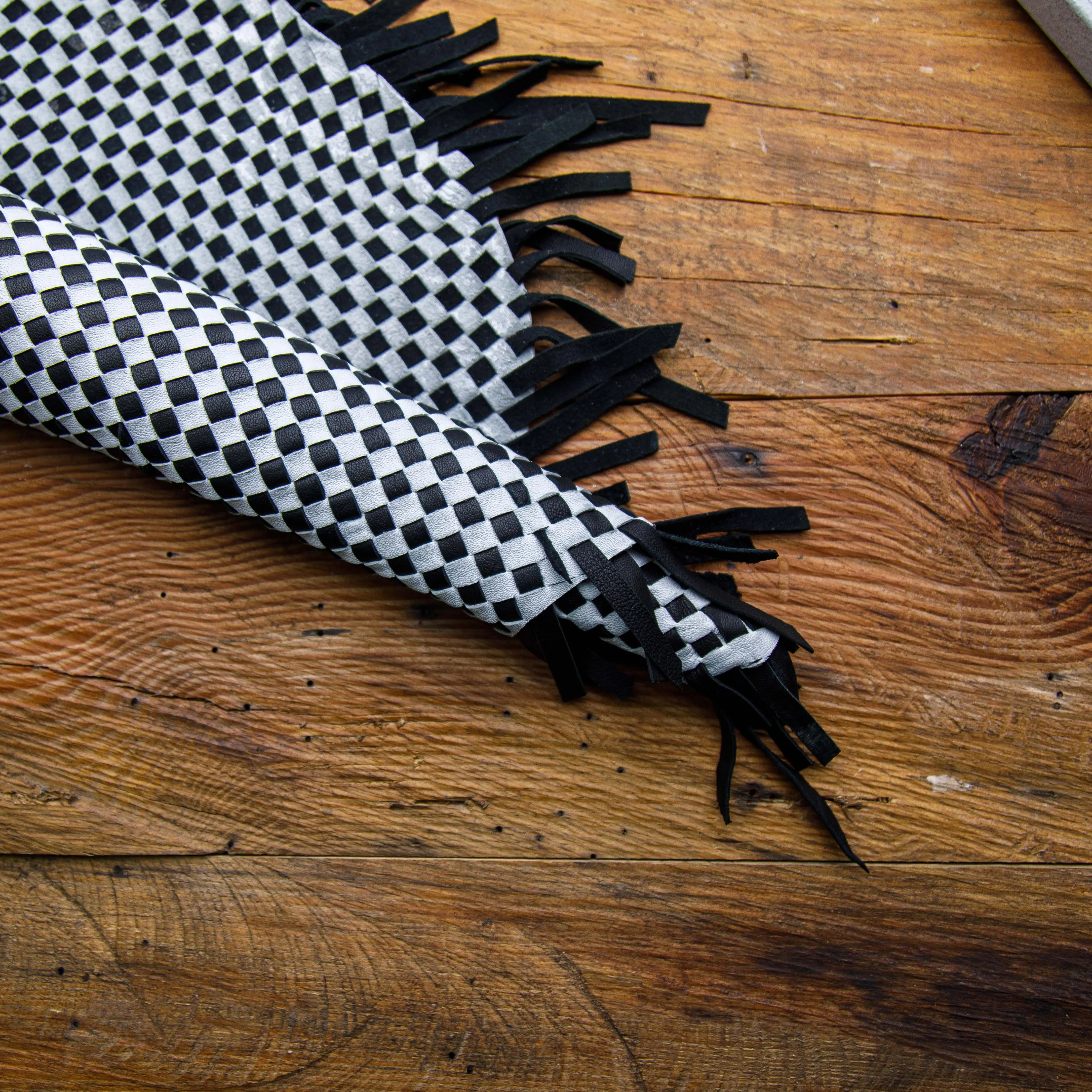 Chic Black and White Woven Leather