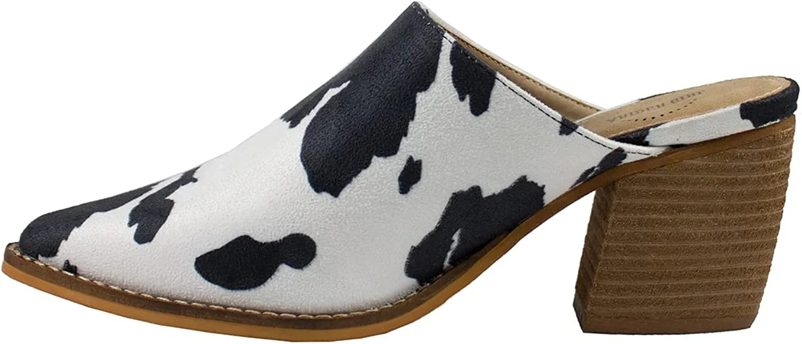 Cow White Black Arider Girl SISSY Pointed Toe Block Heel Mules
