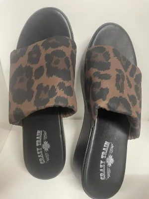 Crazy Train Leopard Slip On Black Wedge Sandals