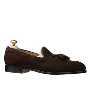 Crockett and Jones Cavendish Suede Tassel Loafer in Dark Brown