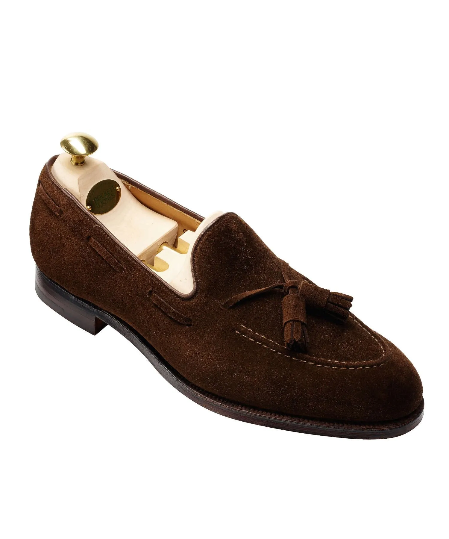 Crockett and Jones Cavendish Suede Tassel Loafer in Dark Brown