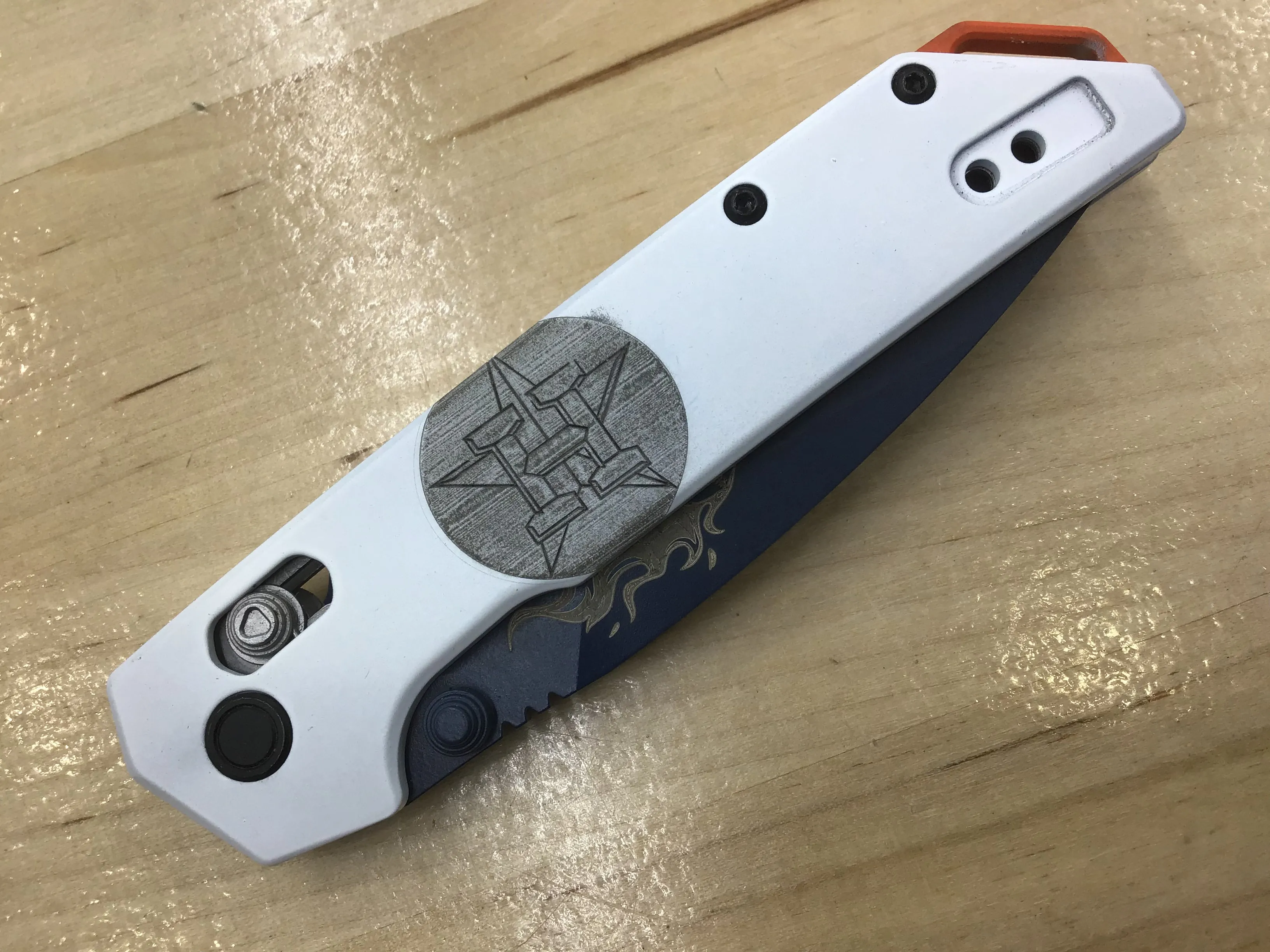 Custom Kershaw Iridium Astros 1960’s Theme D2 Blade Blue Cerakote White Cerakoted Aluminum Handle