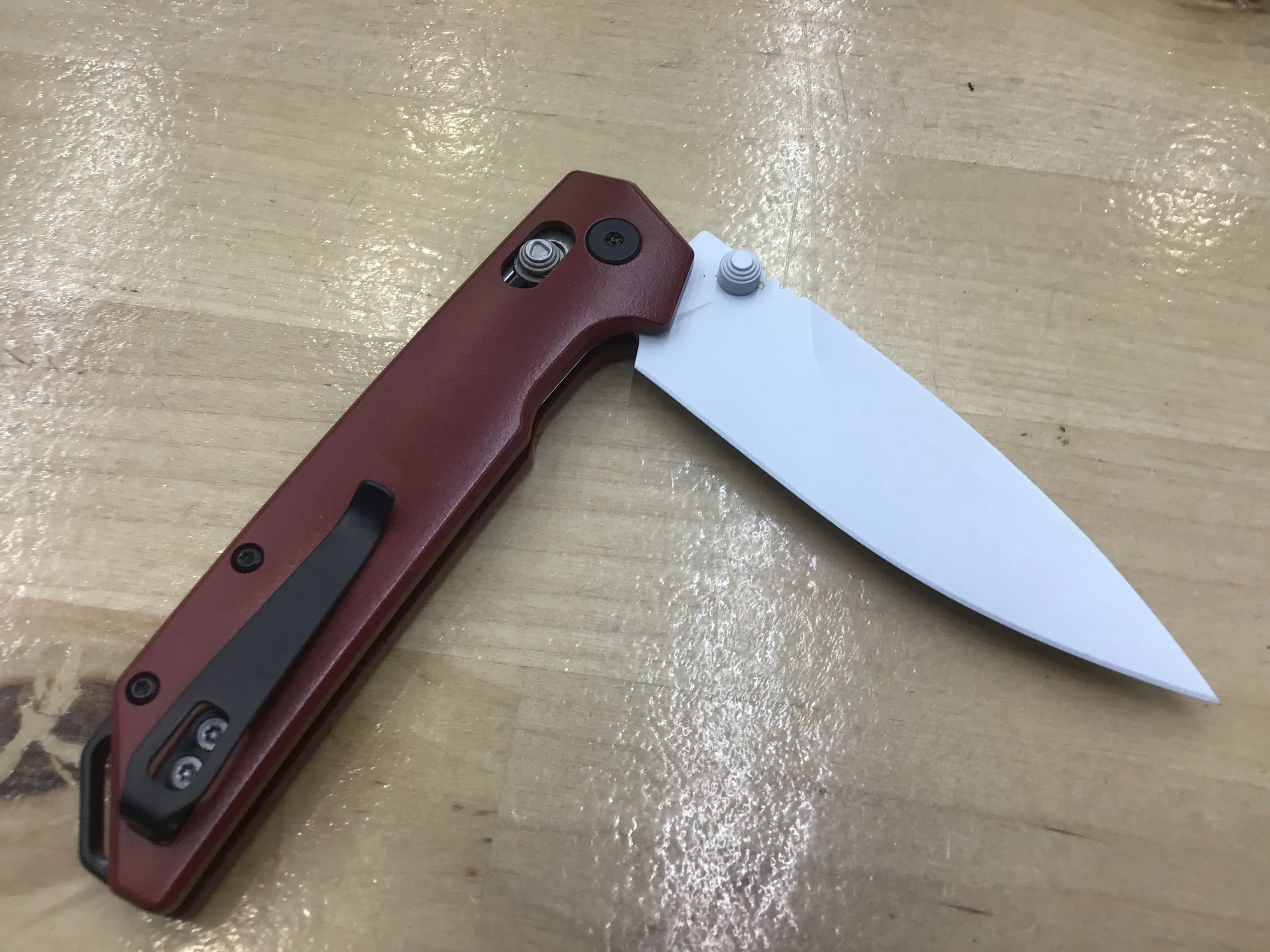Custom Kershaw Iridium Astros 2000’s Theme D2 Blade White Cerakote Burgundy Cerakoted Aluminum Handle