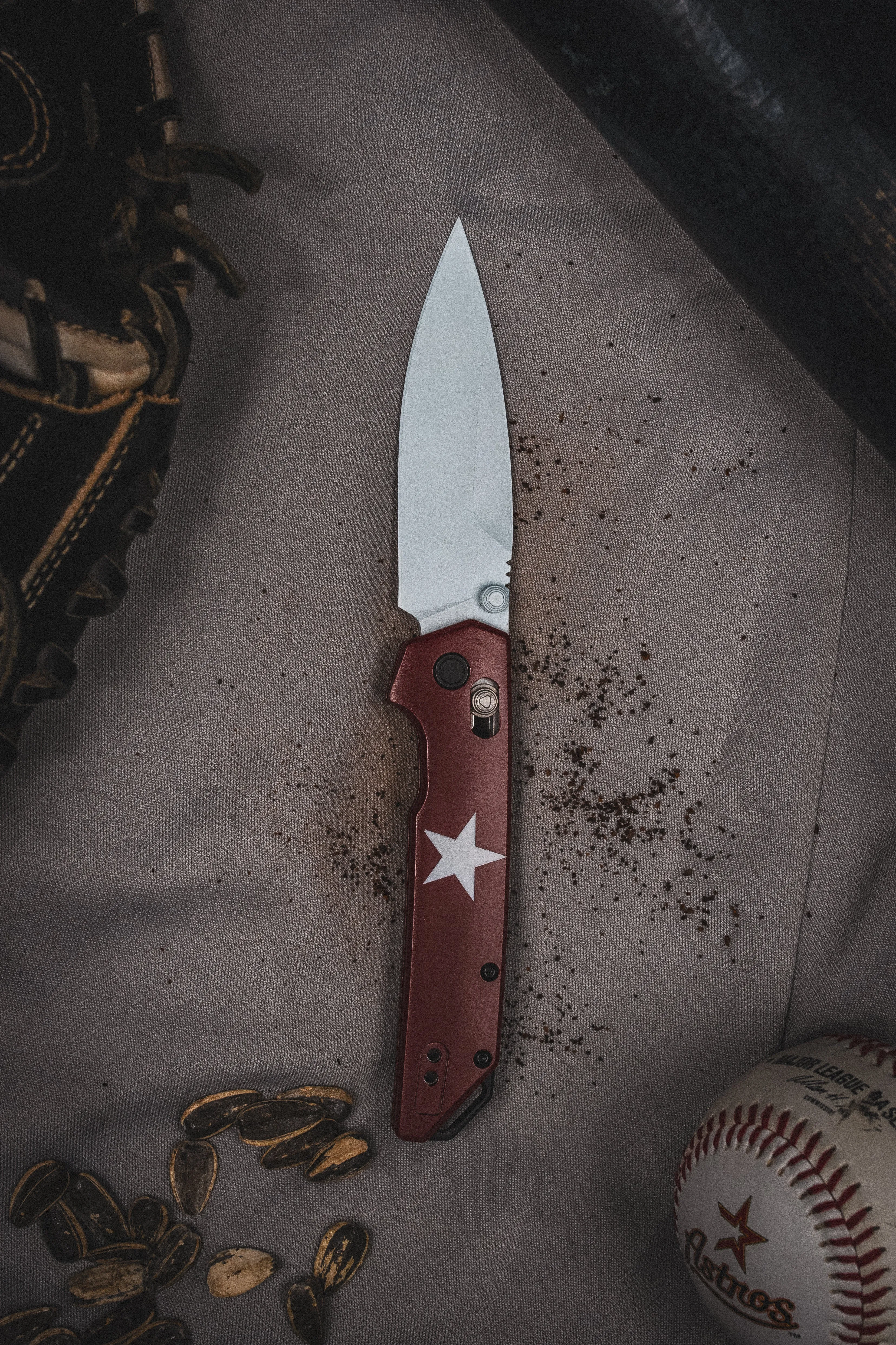 Custom Kershaw Iridium Astros 2000’s Theme D2 Blade White Cerakote Burgundy Cerakoted Aluminum Handle