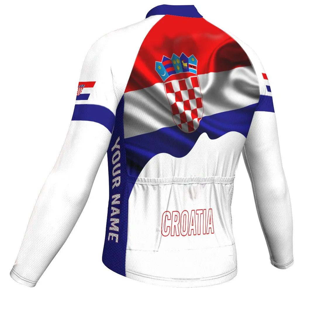 Customized Croatia Winter Thermal Fleece Long Sleeve Cycling Jersey for Men