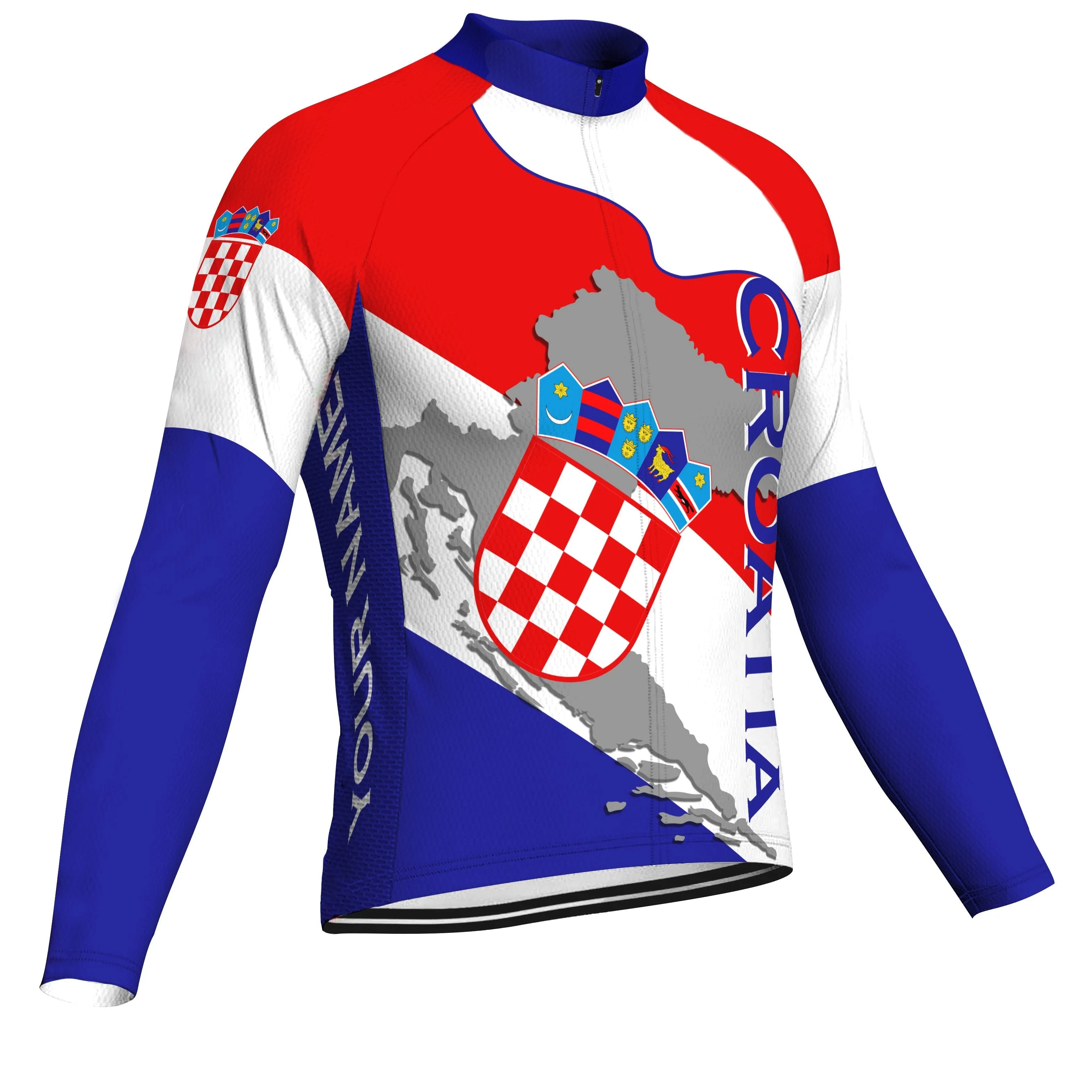 Customized Croatia Winter Thermal Fleece Long Sleeve Cycling Jersey for Men