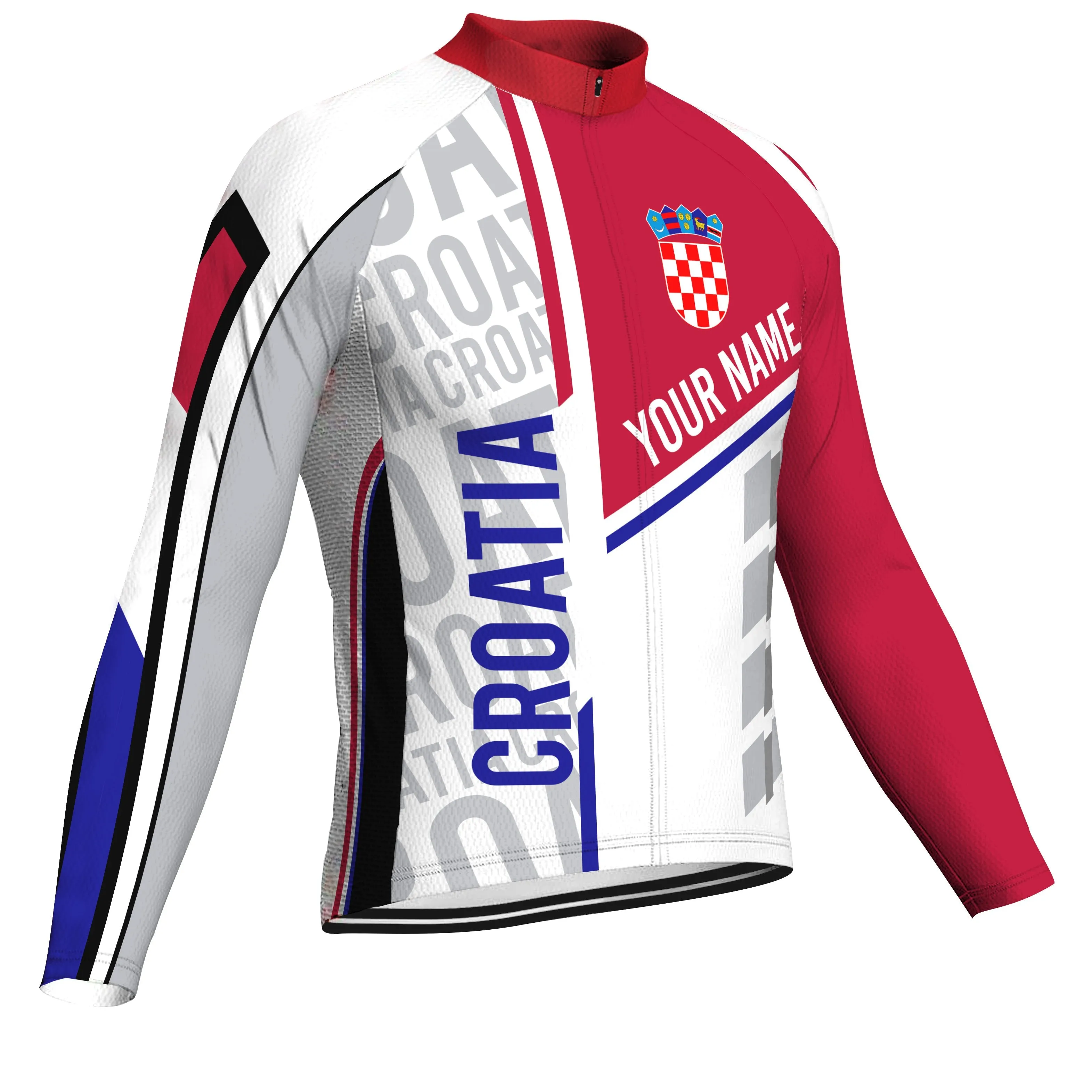 Customized Croatia Winter Thermal Fleece Long Sleeve Cycling Jersey for Men
