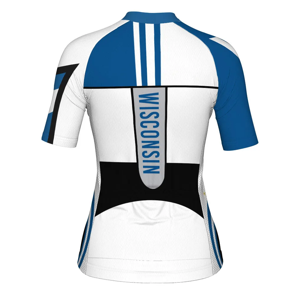 Customized Wisconsin Winter Thermal Fleece Short Sleeve Cycling Jersey for Women