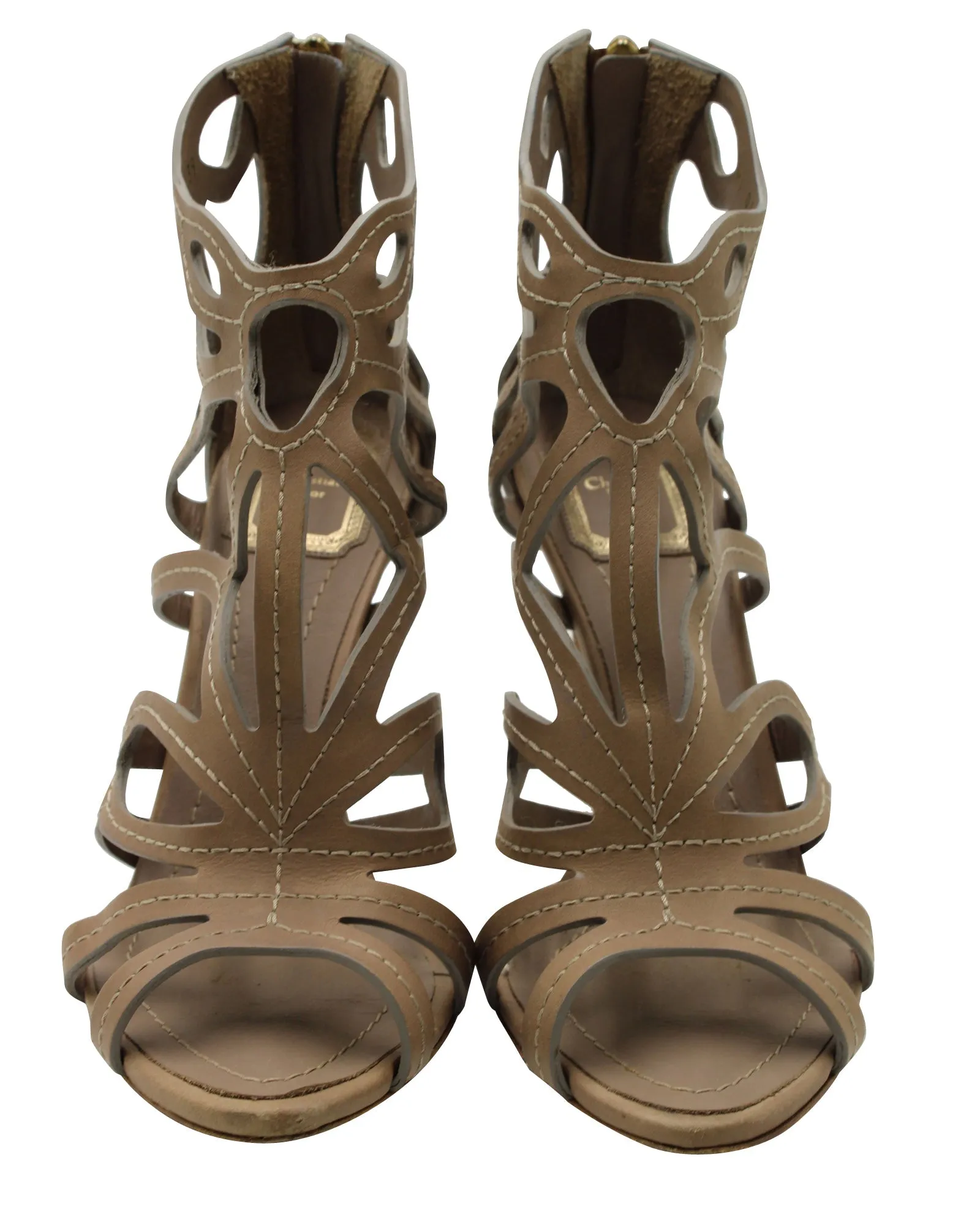 Dior Caged High Heel Sandals in Brown Leather